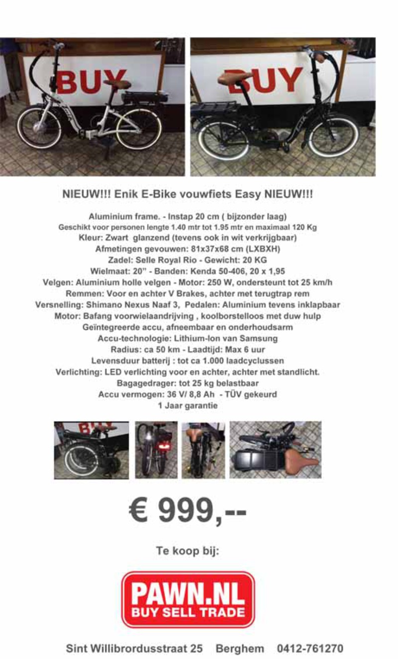 Formuleren Gestaag skelet Mooiberghem.nl - Nieuw bij Pawn.nl Berghem, Enik E-Bike vouwfiets Easy!